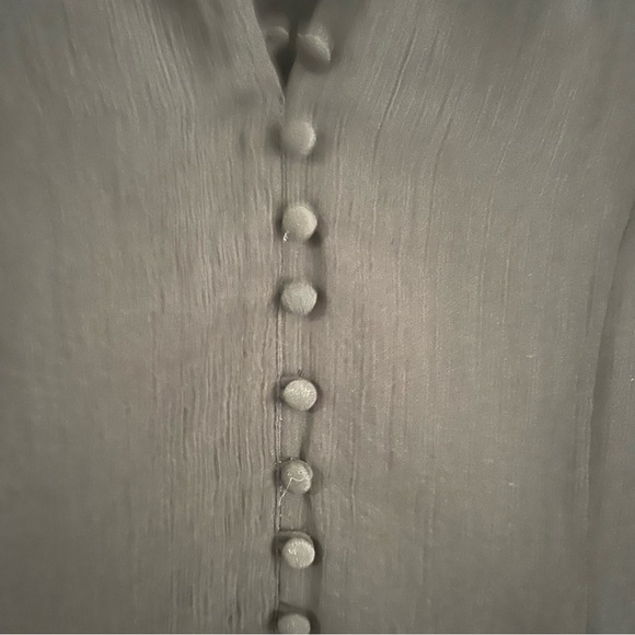 New Joie Black Caviar Sheer Balloon Sleeve Button Front Midi Dress size small - Picture 6 of 8